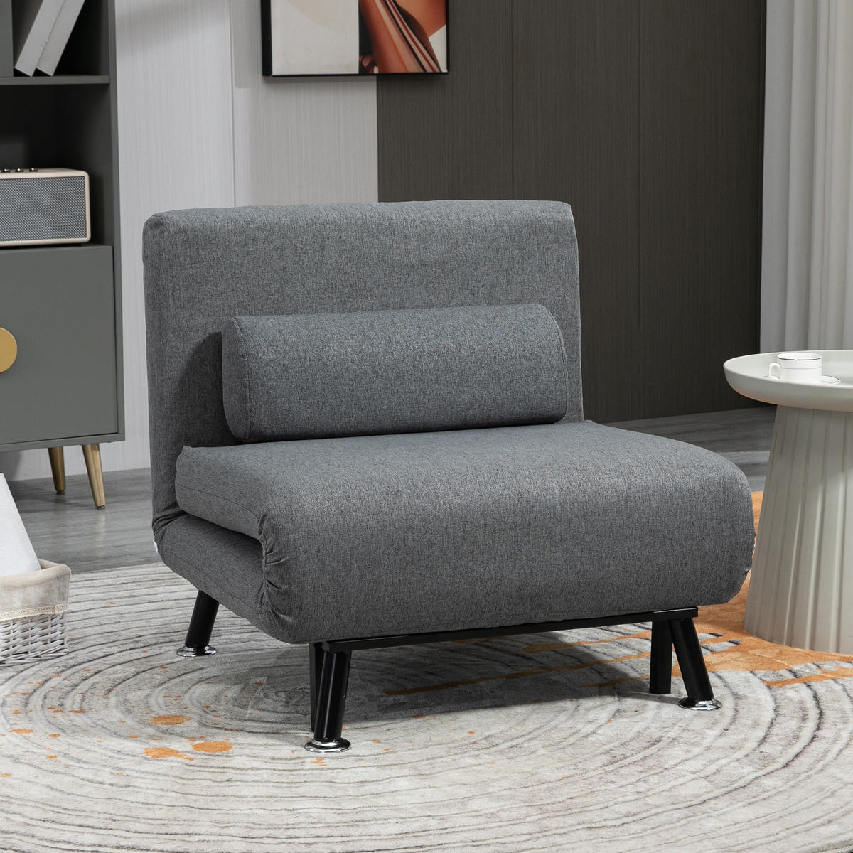 SCHLAFSESSEL Klappsessel mit Bettfunktion Schlafsofa mit Verstellbar Rückenlehne - Dunkelgrau/Schwarz, Textil/Metall (70/75/75cm) - HOMCOM