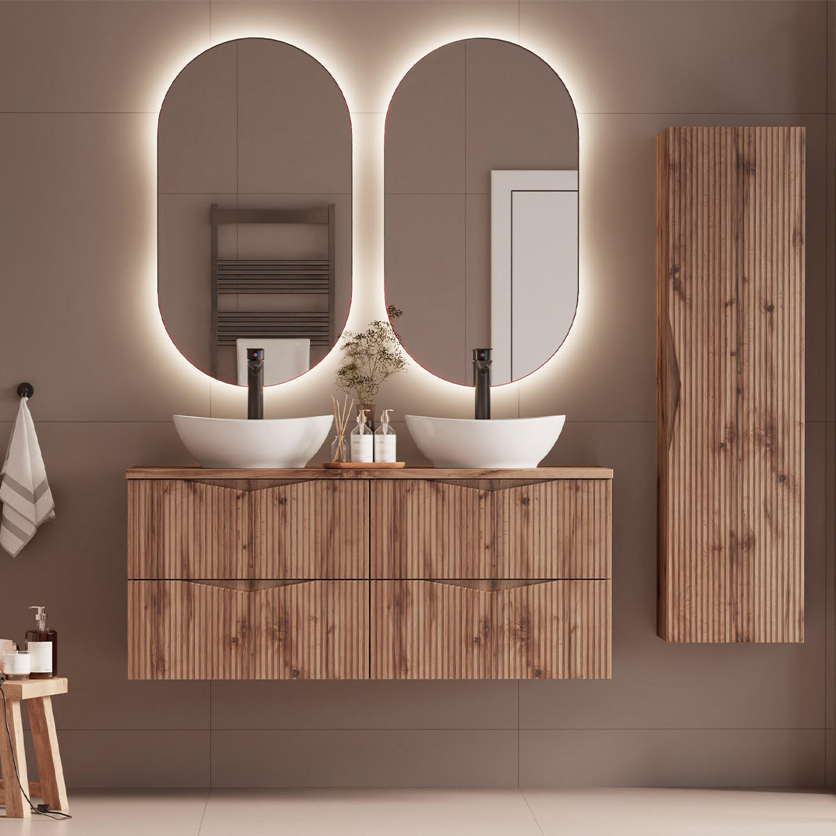 BADMÖBEL Tao 2er-Set Holz - Braun, Holzwerkstoff (120.6/50/45.8cm) - Petits-meubles