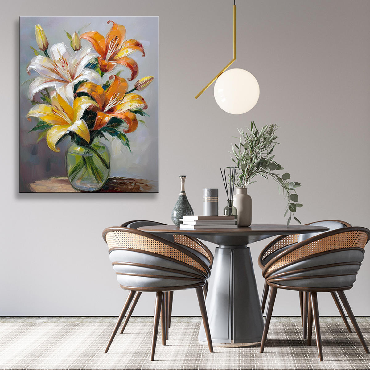 WANDBILD lilien blumen in einer vase gemalt - Multicolor, Textil (40/60cm) - Feeby