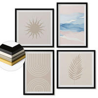 WANDBILDER 4er-Set - 50x50 cm & 40x60 cm Schwarzer Rahmen - Abstrakte Linien der Sonnenwellen - Schwarz, Kunststoff (50/50cm) - ArtPrintCave