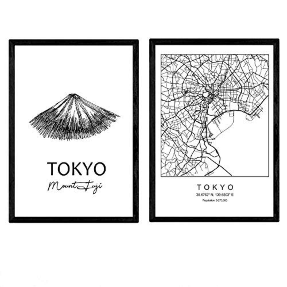 POSTER Set Mit 2 Städte Denkmäler Tokyo Mount Fuji A4 Rahmenlos - Klar, Papier (29.7/5/21cm) - Nacnic