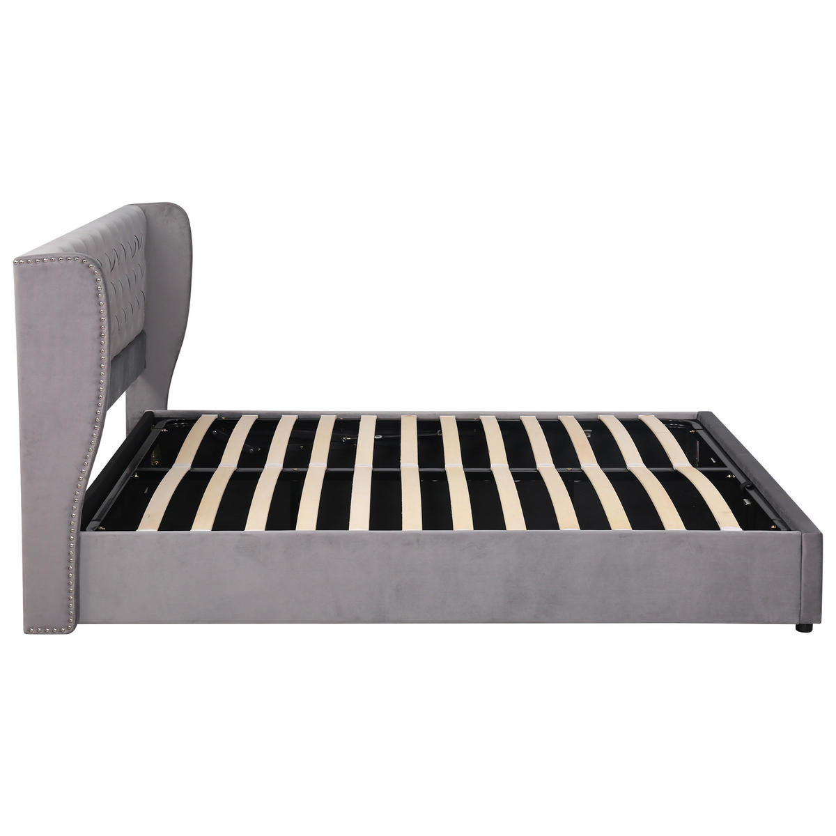 POLSTERBETT aus Samt 180x200 cm in Grau mit Bettkasten & Lattenrost - Grau, Textil (180/200cm) - Modfu
