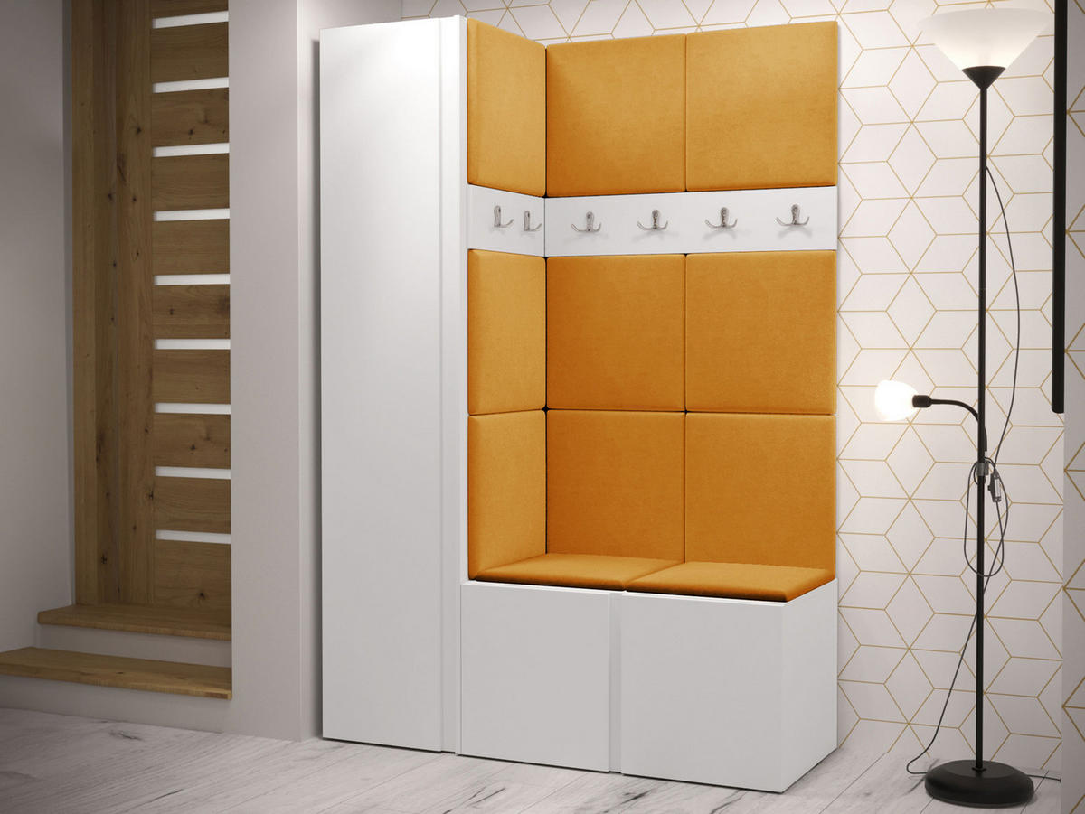 GARDEROBEN-SET Orion IX - Weiß/Orange, Holzwerkstoff/Kunststoff (124/186/46cm) - MIRJAN24