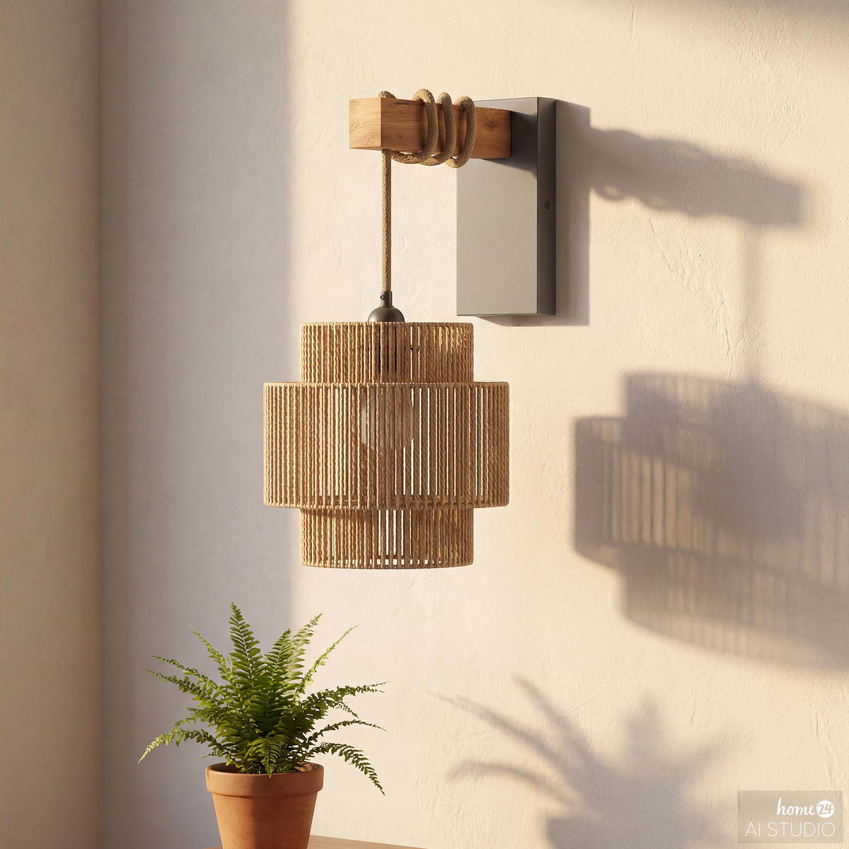 WANDLEUCHTE - mit Akku-Leuchtmittel - RGB-Leuchtmittel - inkl. Fernbedienung - Beige, Holz/Papier (20/40/30cm) - home24