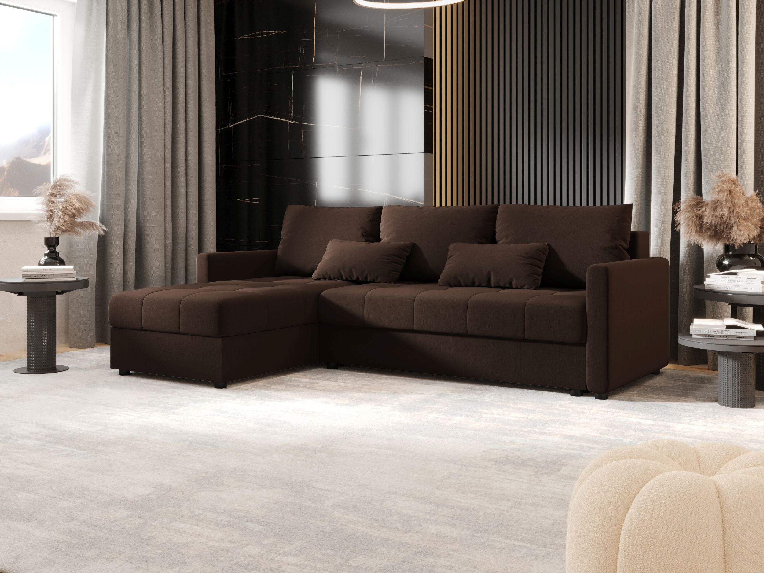 ECKSOFA MOS L BIS Cosmic 800 Links mit Schlaffunktion - Braun, Textil (220/143cm) - Bedante