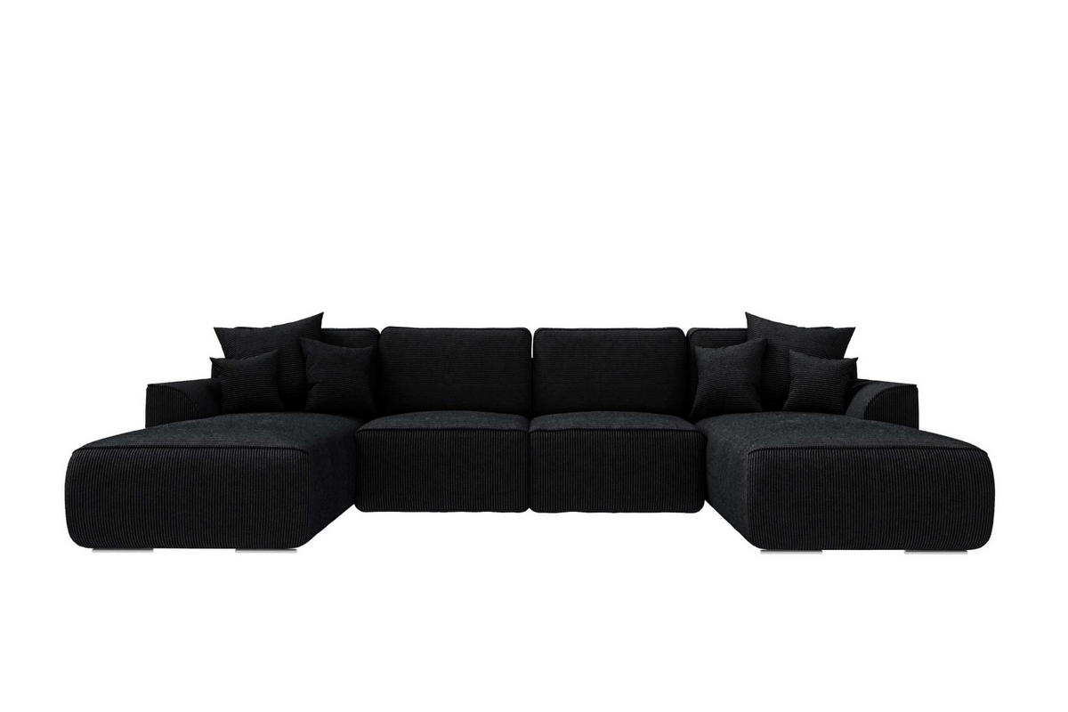 WOHNLANDSCHAFT GUSTO Cordstoff Schwarz inkl. Schlaffunktion - Chromfarben/Schwarz, Kunststoff/Textil (306/96/194cm) - 99rooms