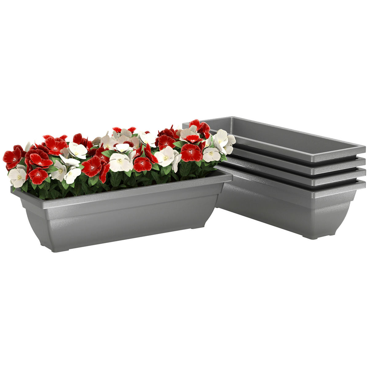 BLUMENTÖPFE 5er-Set DE-10642 stapelbar & wetterfest Grau - Grau, Kunststoff (16cm) - ComfortXL