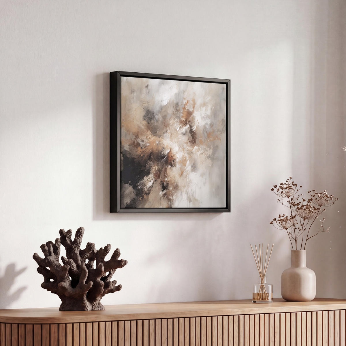 LEINWAND Bilder mit Rahmen - Farbe - Abstrakt - Beige - Kunst - 20x20 - Greige, Textil (20/20cm) - MuchoWow