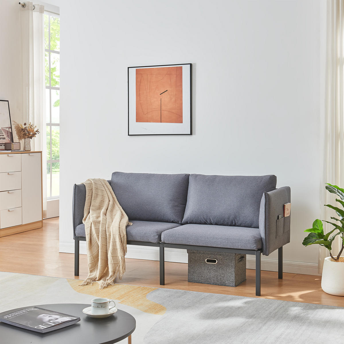 2-SITZER-SOFA Kamar - Dunkelgrau, Holz/Textil (158/69/63.5cm) - [en.casa]