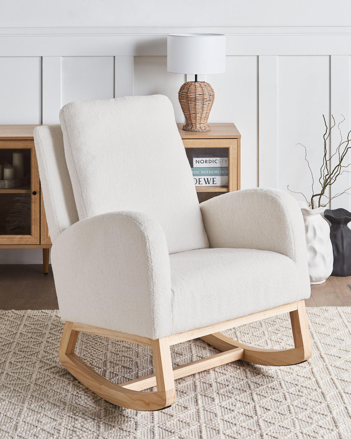 SCHAUKELSESSEL Cremeweiß Alsta - Weiß/Braun, Textil (68/100/100cm) - Beliani