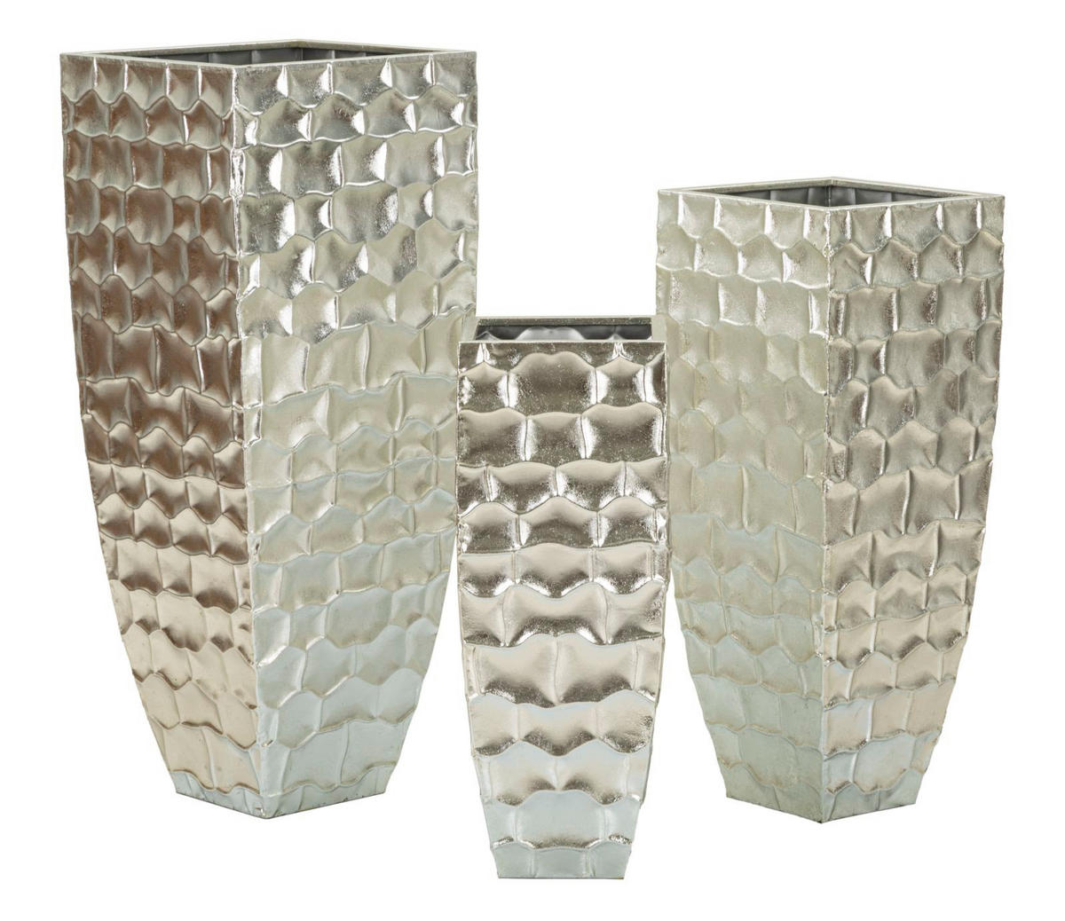 DEKOVASEN IM 3ER-SET Argy, silberfarben, Eisen, Höhen 90,8, 75,6 und 62,2 cm - Silberfarben, Metall (91cm) - Mauro Ferretti