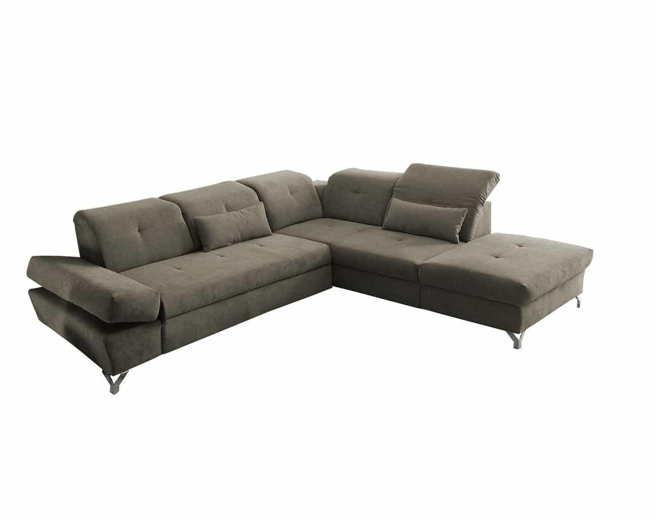 ECKSOFA mit Schlaffunktion und verstellbaren Kopflehnen - Chromfarben/Grau, Textil/Metall (245/275cm) - ed exciting design