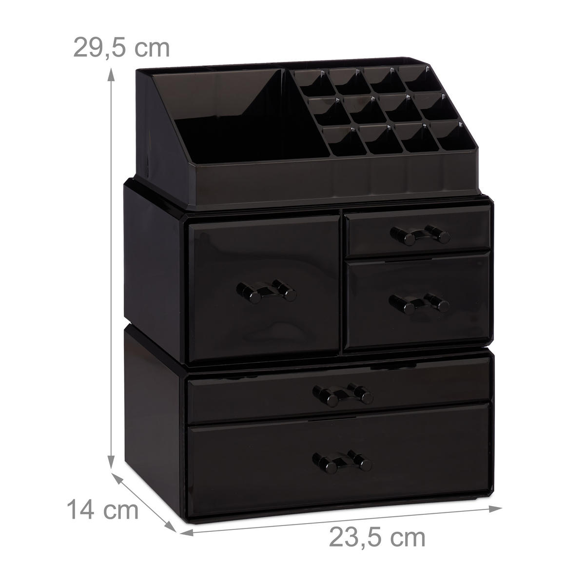MAKEUP Organizer - Schwarz, Kunststoff (23.5/29.5/14cm) - Relaxdays