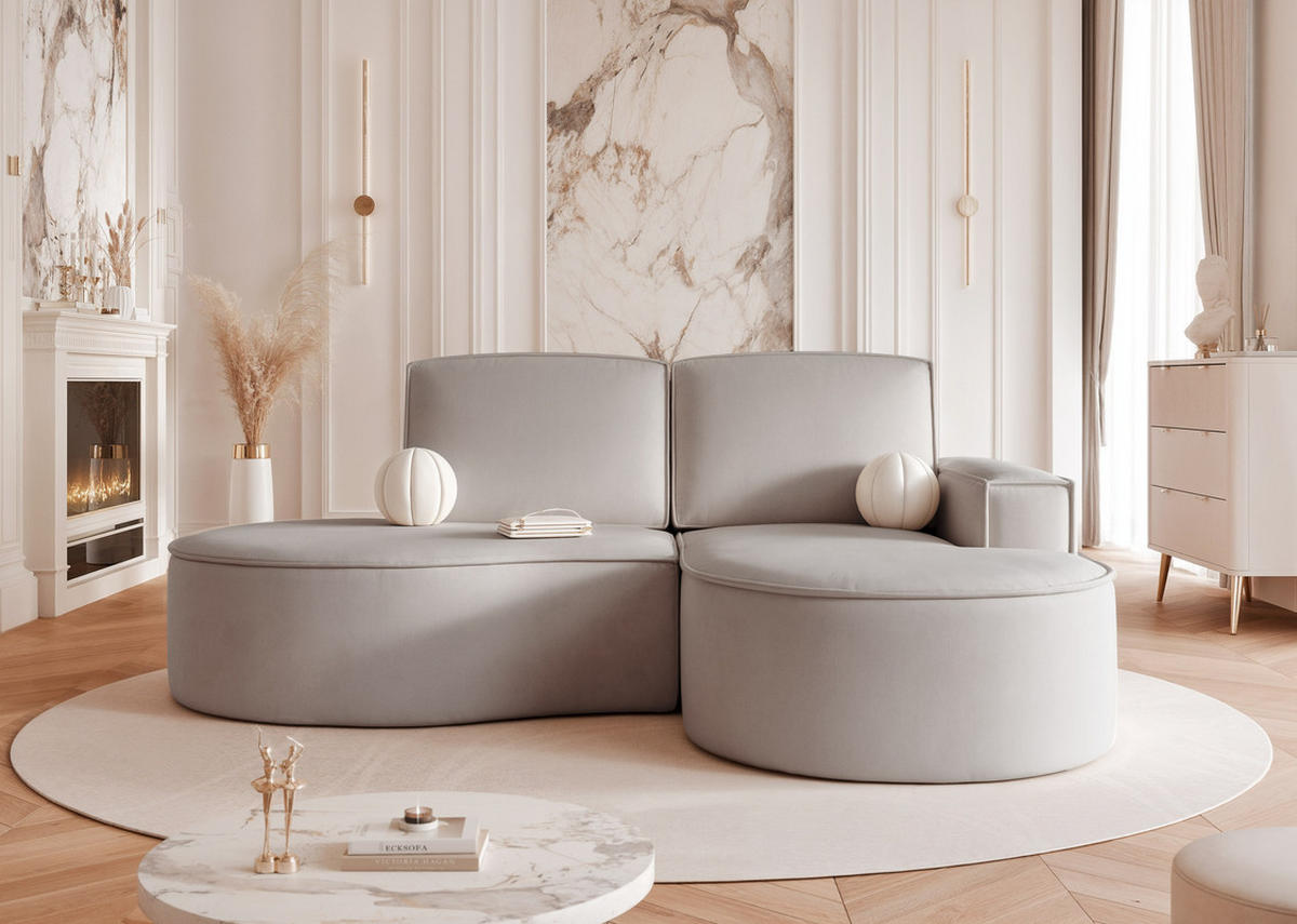 ECKSOFA SOFIA Veloursstoff in Grau - Grau, Holzwerkstoff/Kunststoff (210/157cm) - Idohome