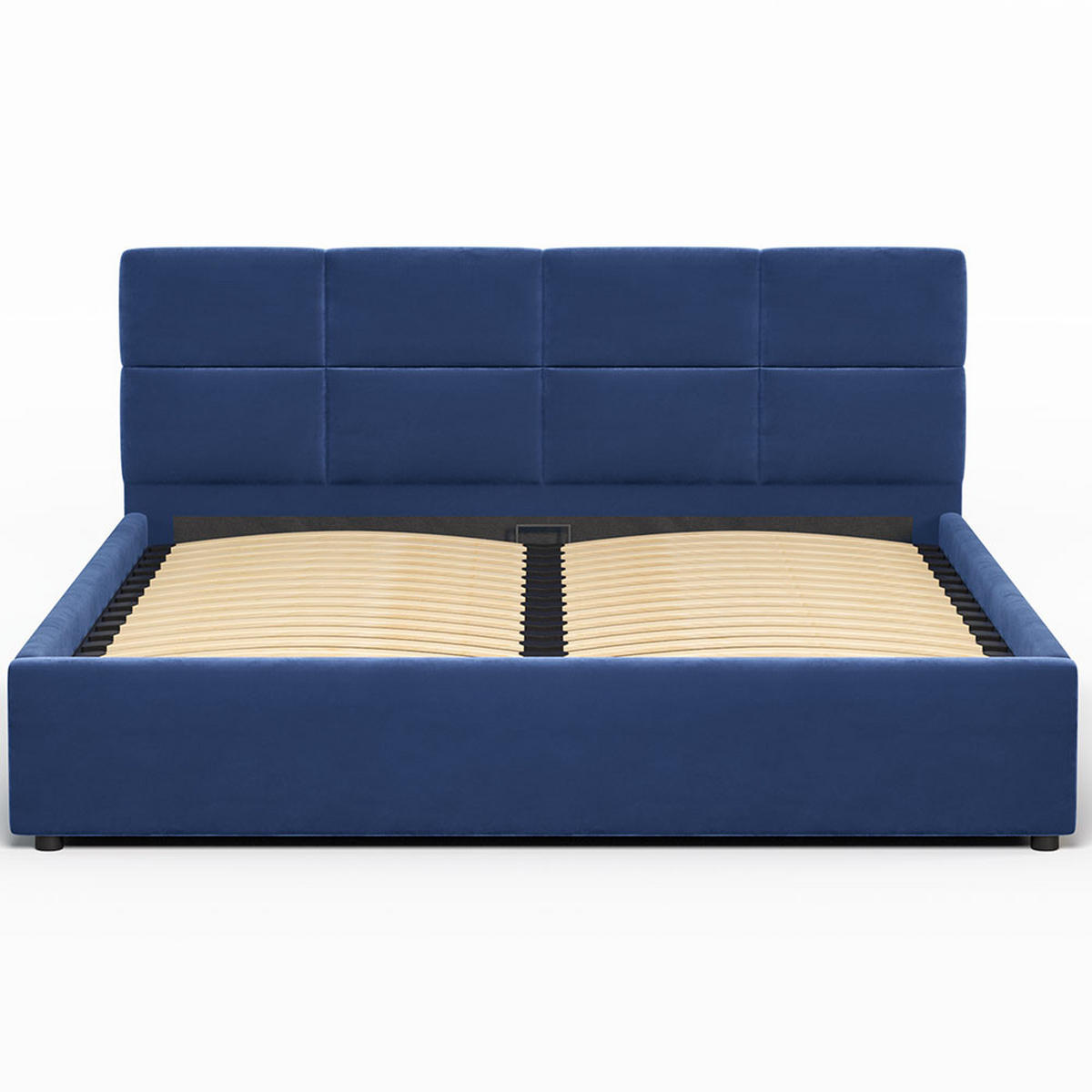 POLSTERBETT 160×200 mit Bettkasten und Lattenrost Mika HLR-64 Blau Velours - Blau, Holz (160/200cm) - Jana