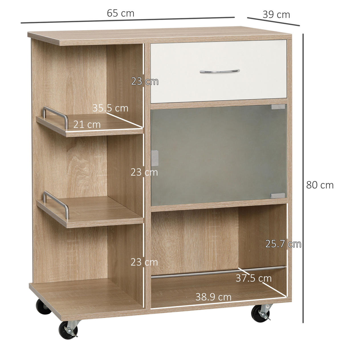 KÜCHENWAGEN, Holz-Stahl-Glas-Wagen, 65 x 39 x 80 cm - Multicolor, Metall (65/80/39cm) - FORIOUS