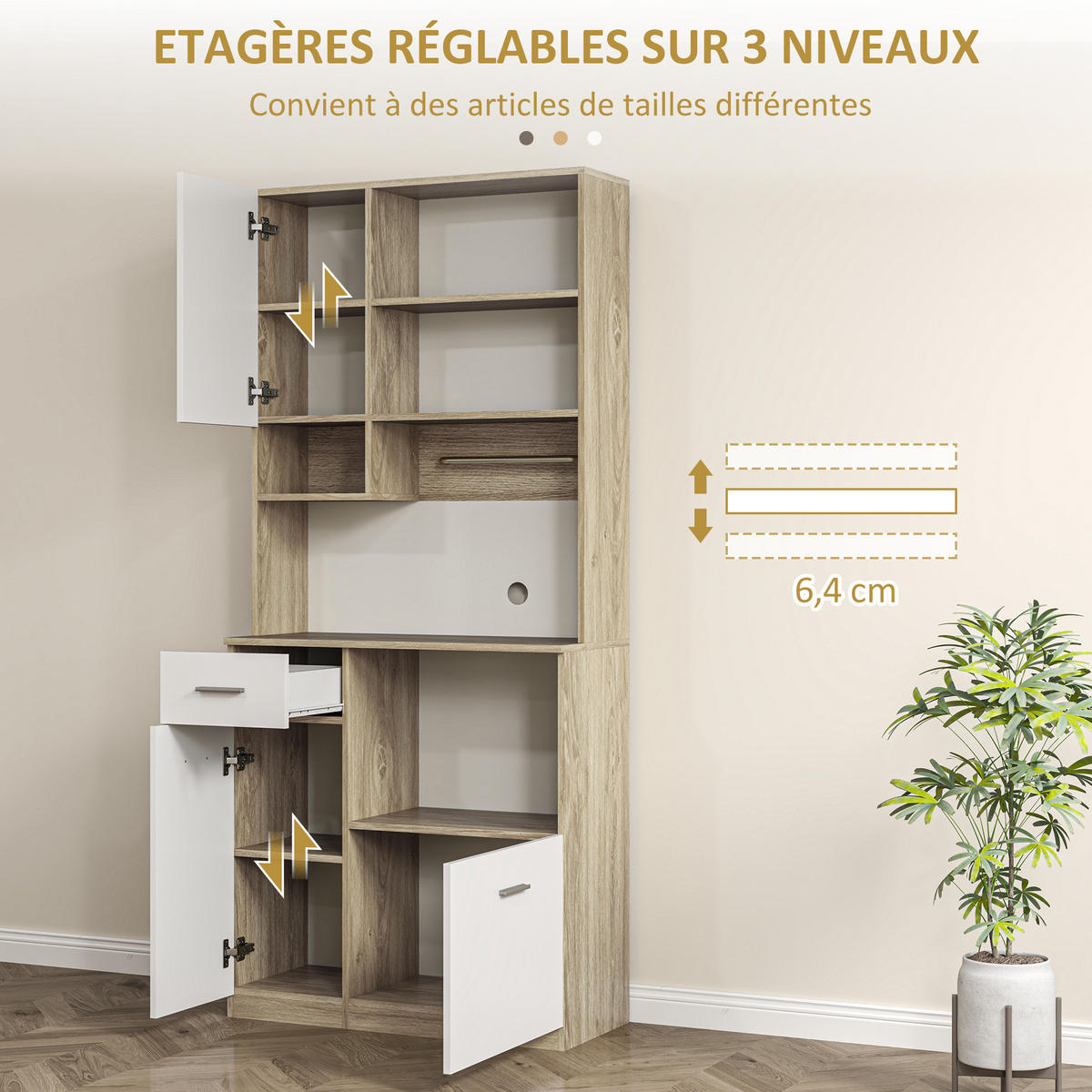 HIGHBOARD DE-11130 Verstellbare Böden Weiß/Holz - Weiß, Holzwerkstoff (35/180/80cm) - ComfortXL