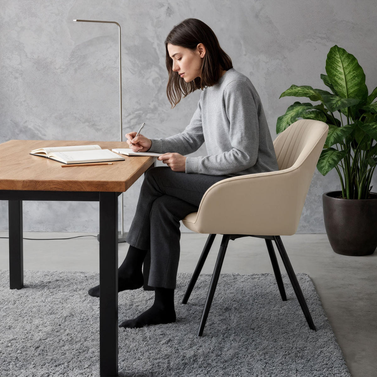 DREHSTUHL 4er-SET Beige, Schwarz 55/83/58 - Beige/Schwarz, Textil (55/83/58cm) - RAUMHIRSCH FURNITURE