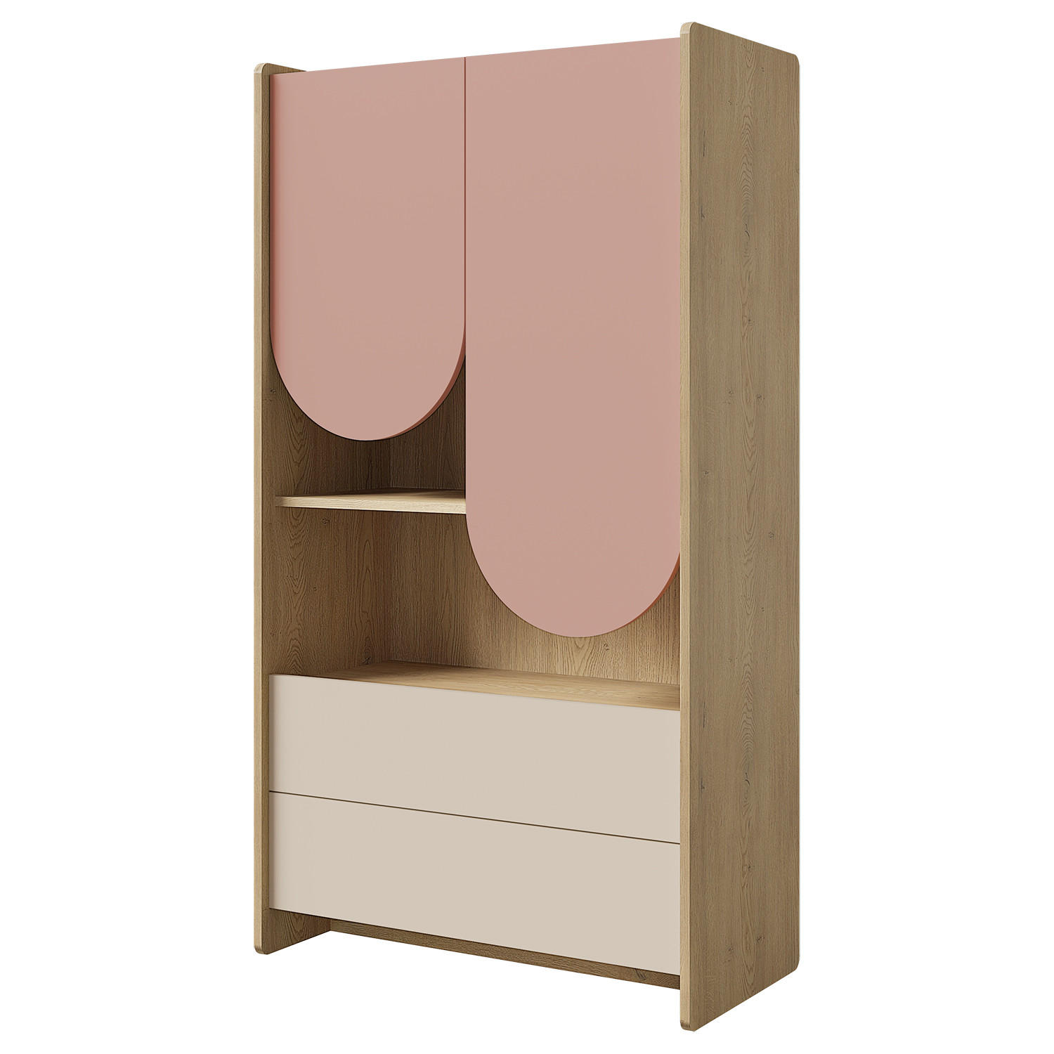 Beautysofa Bücherregal Eiche, Beige, Rosa 83x151x40 cm