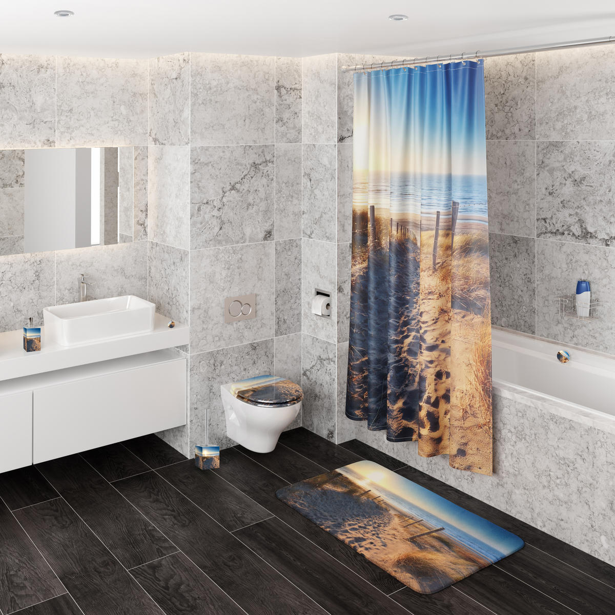 DUSCHVORHANG Düne 180 x 200 cm - Blau, Textil (180/200cm) - Sanilo