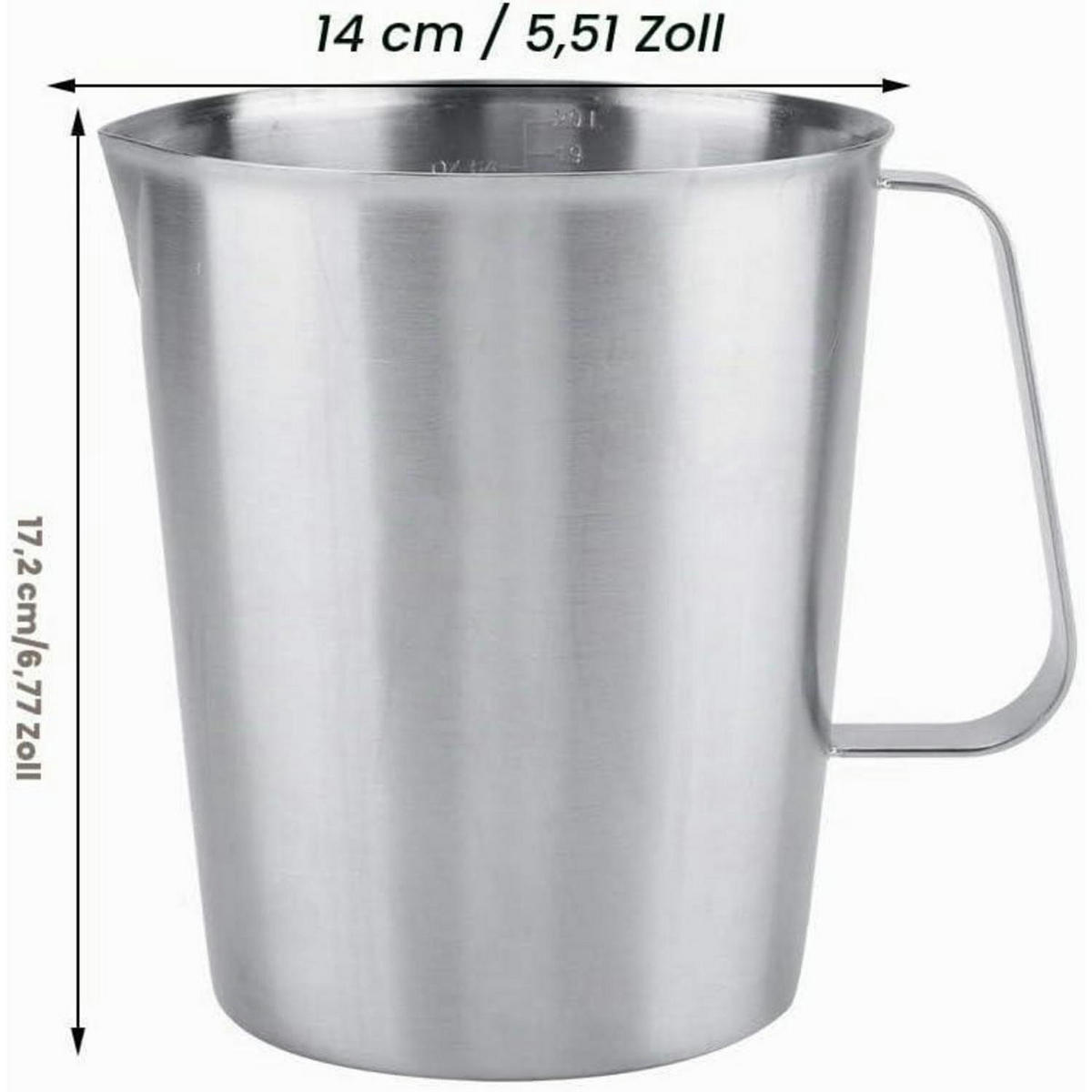 MESSBECHER Edelstahl 2000 ml mit Skala und Griff - Silberfarben, Metall (2L)