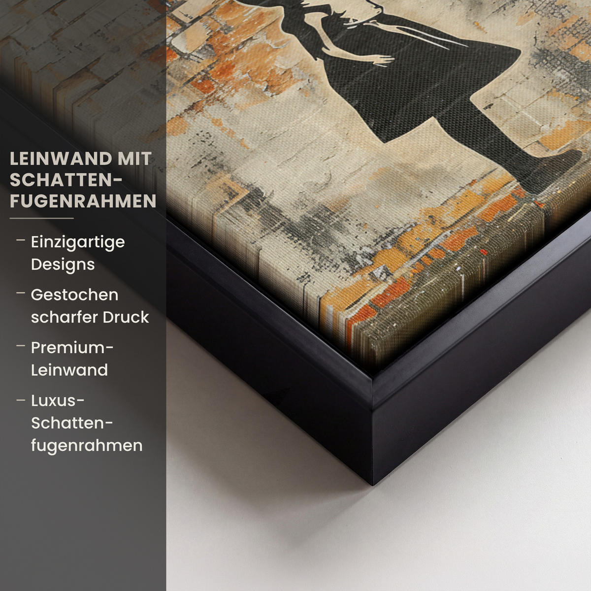 LEINWAND Bilder mit Rahmen - Graffiti - Banksy - Mädchen - Straßenkunst - 30x20 - Sandfarben, Textil (30/20cm) - MuchoWow