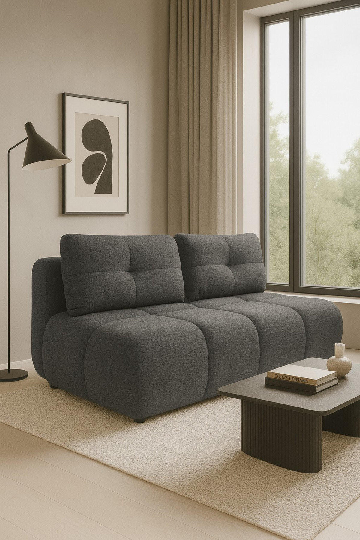 SCHLAFSOFA MILA, Sofa mit Schlaffunktion und Bettkasten, Farbe: Grau, Bouclé-Stoff - Grau, Textil (214/89/104cm) - Sepro Meble