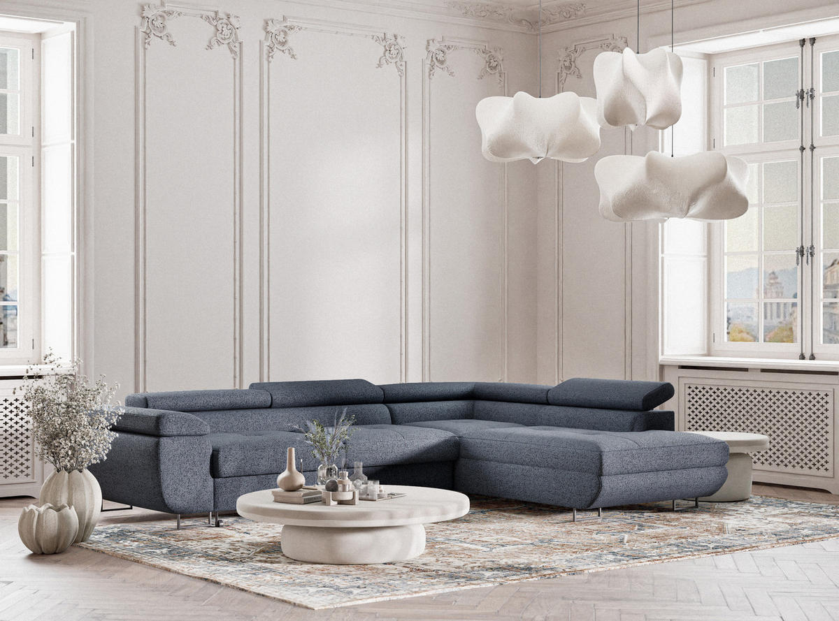 ECKSOFA MIT SCHLAFFUNKTION Concord Blau Grau Webstoff - Blaugrau/Schwarz, Holz/Holzwerkstoff (277/203cm) - Maison de Reve