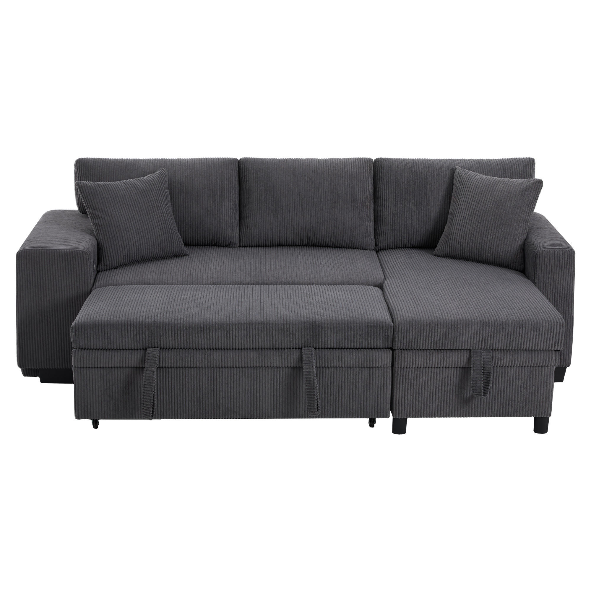 KLAPPSOFA L-Form 3-Sitzer Umbau mit USB-Ladung & Ablage Stauraum Grau - Grau, Holz (73/51.49/53.98cm) - FLIEKS