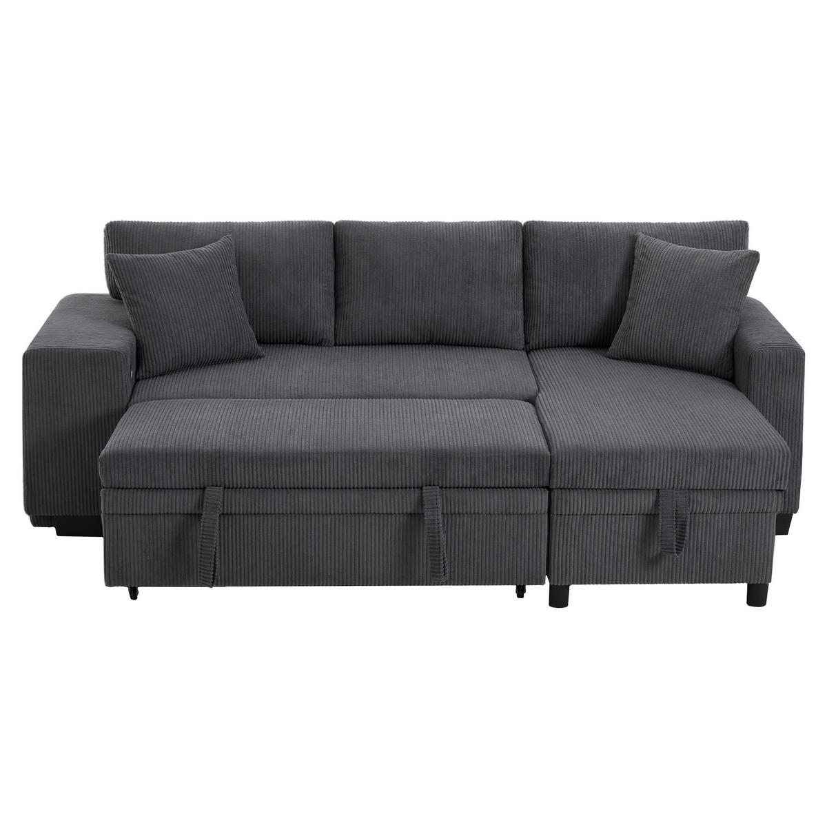 KLAPPSOFA L-Form 3-Sitzer Umbau mit USB-Ladung & Ablage Stauraum Grau - Grau, Holz (73/51.49/53.98cm) - FLIEKS