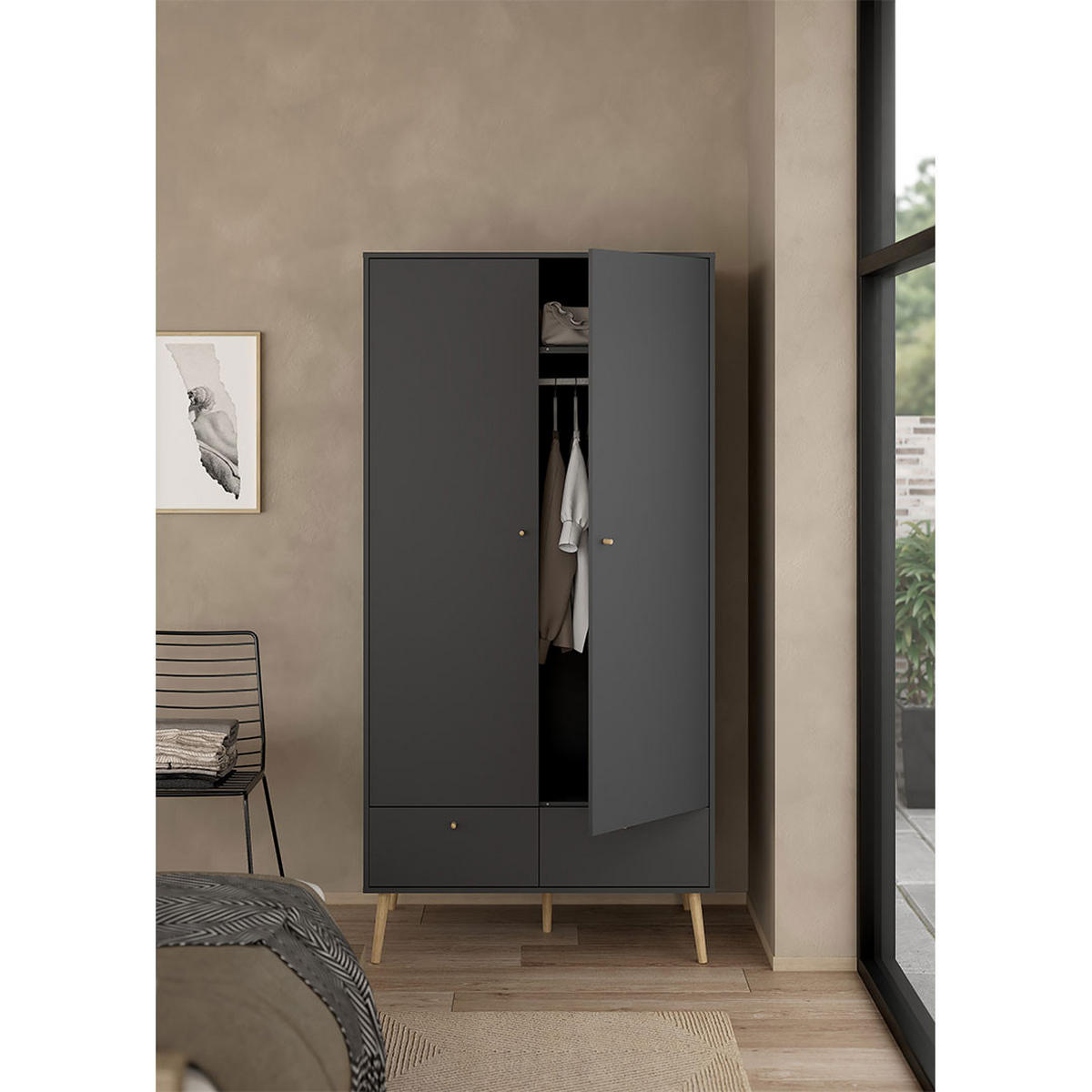 KLEIDERSCHRANK, Bodo, Grau, Holzwerkstoff, 99 x 59 x 201 cm - Grau, Holzwerkstoff (99/201/59cm) - ebuy24