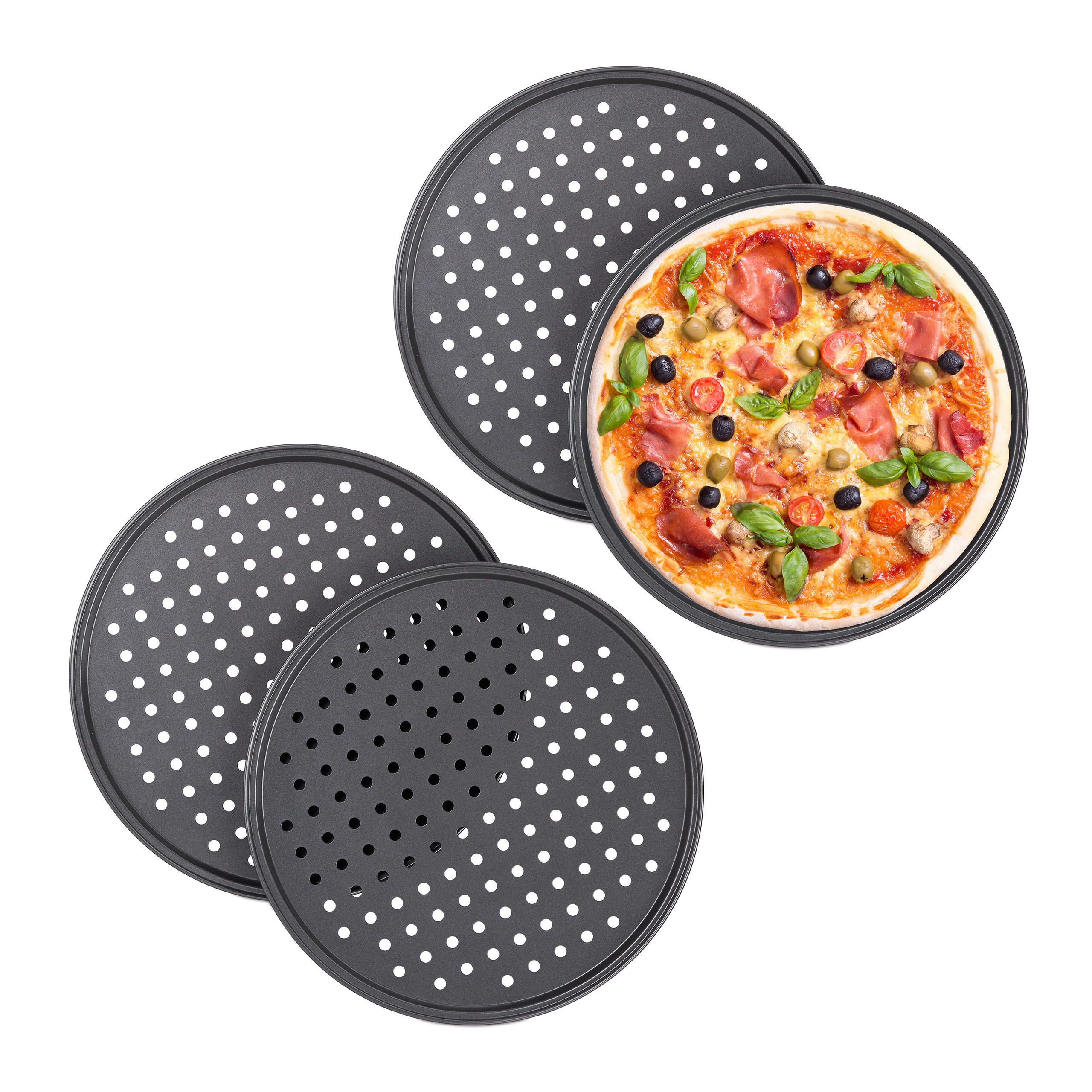 Relaxdays PIZZAPLECH Antracit 4dílná-sada 32 cm