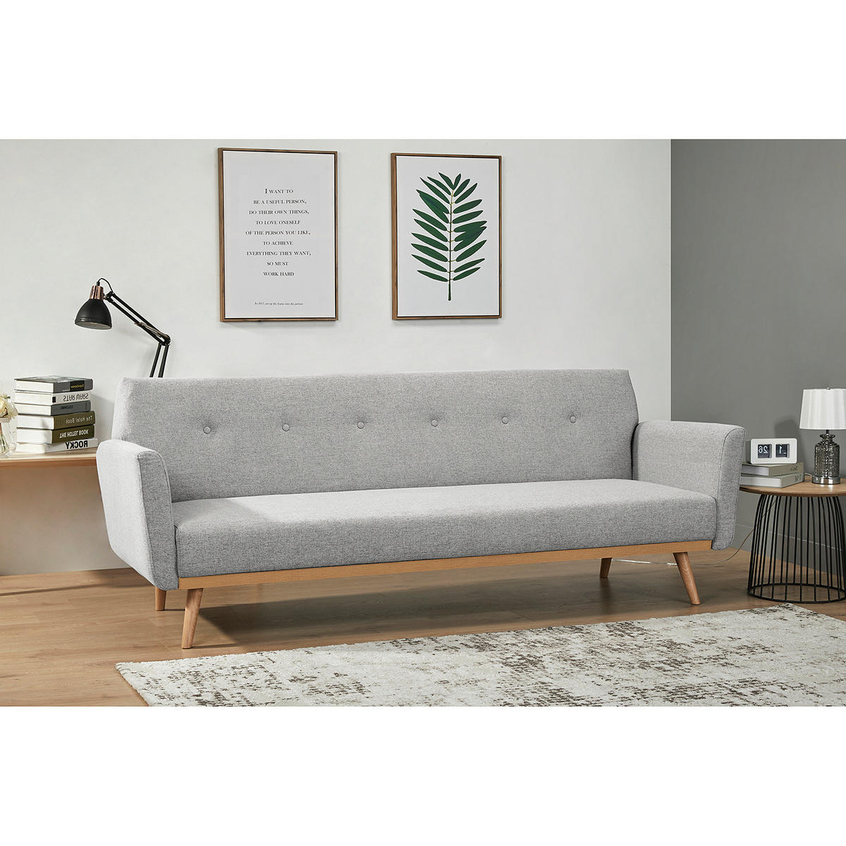 SCHLAFSOFA - Filz - Beige/Hellgrau, Birkenholz/Textil (212/79/85cm) - home24