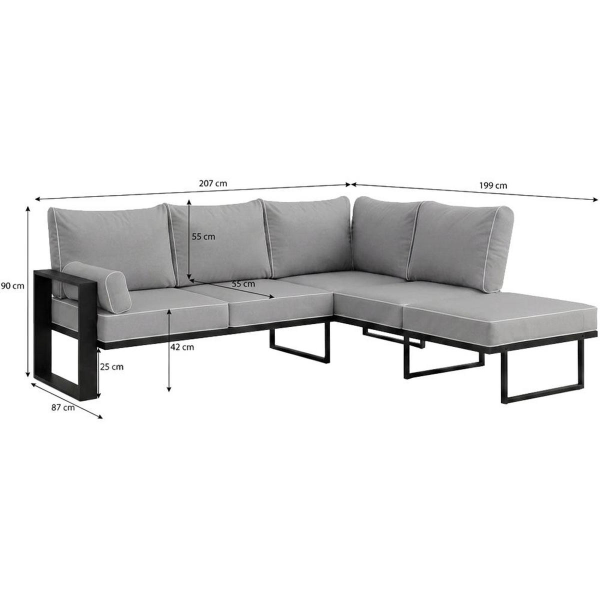 LOUNGEECKTEIL Verdino mit Metallrahmen 207 cm anthrazit - Anthrazit, Metall (207/90/199cm) - Beautysofa