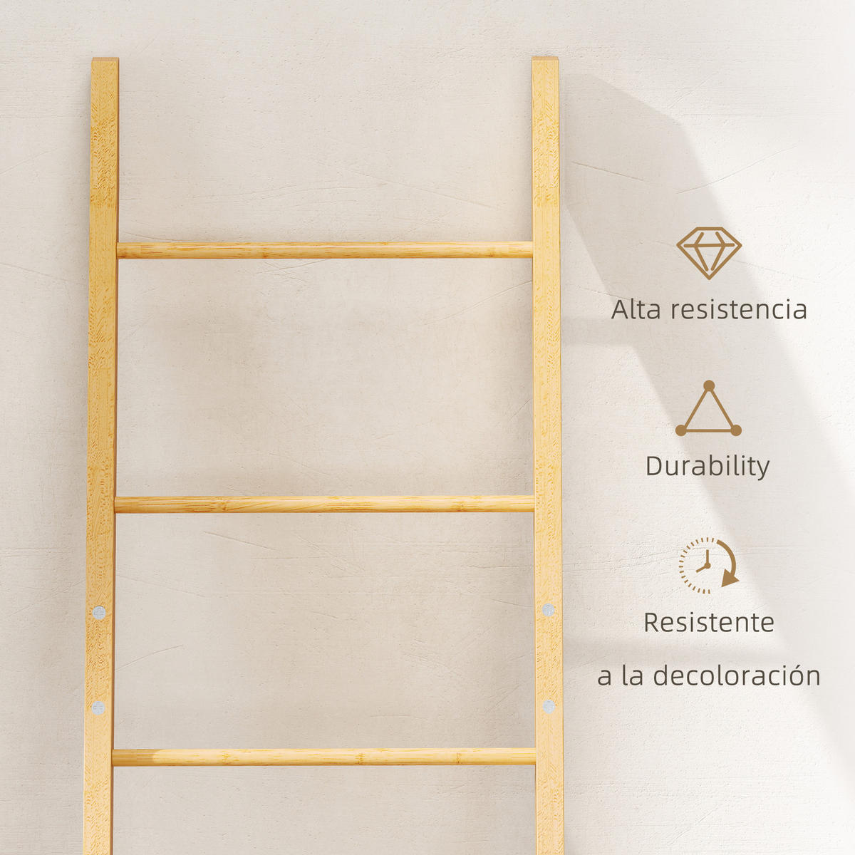 HANDTUCHHALTER Bambus freistehend 3 Stangen herausnehmbarer 48‑Liter‑Wäschekorb Creme - Creme, Holz (43/133/35cm) - Vallsero