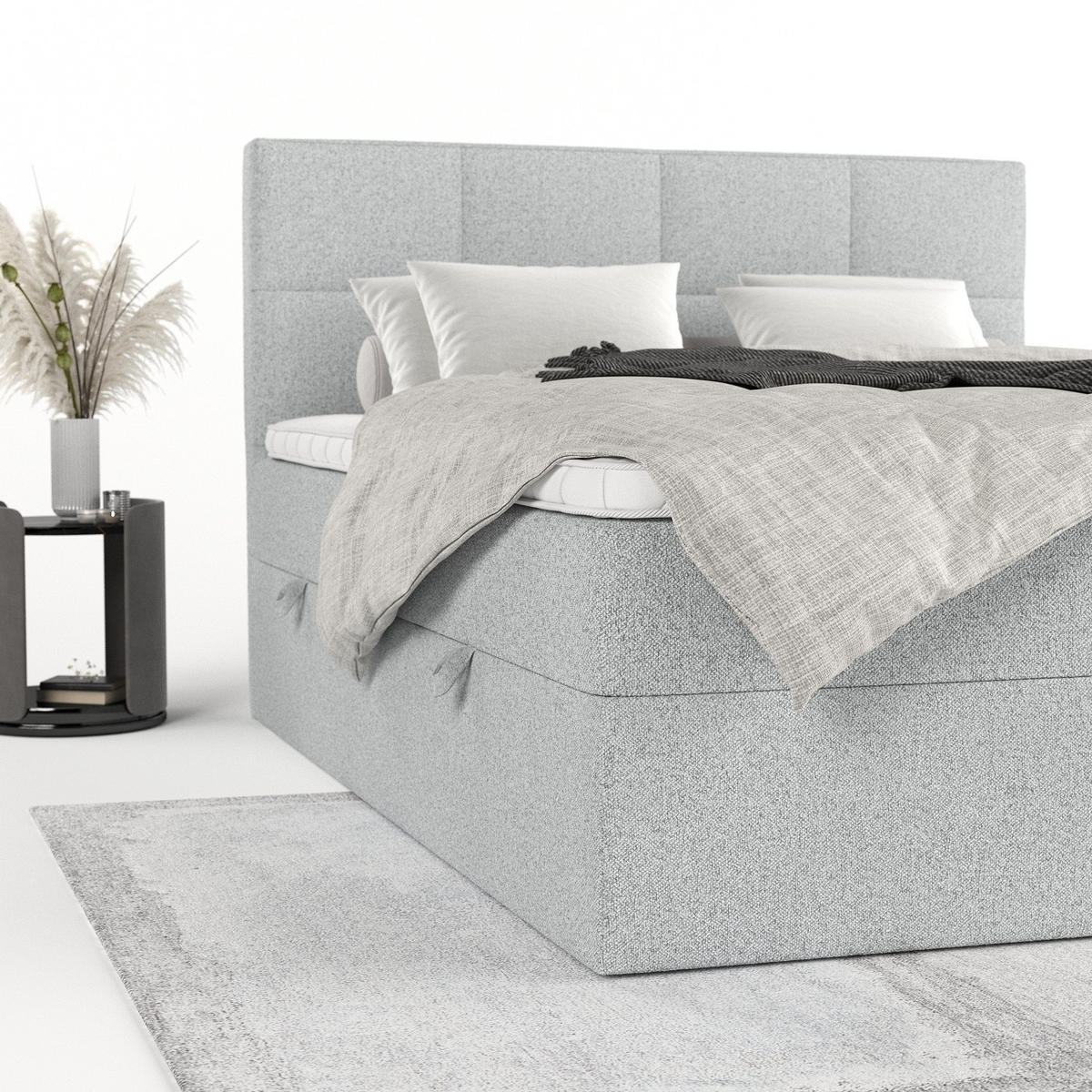 BOXBETT Oris 140/200 cm Hellgrau im Riva Stoff - Hellgrau/Schwarz, Holz/Holzwerkstoff (140/200cm) - AltaBeds
