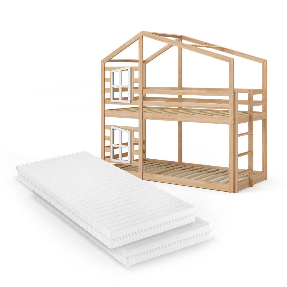 ETAGENBETT Maja Braun 90x200 cm mit 2 Matratzen - Braun, Holz (90/200cm) - VitaliSpa