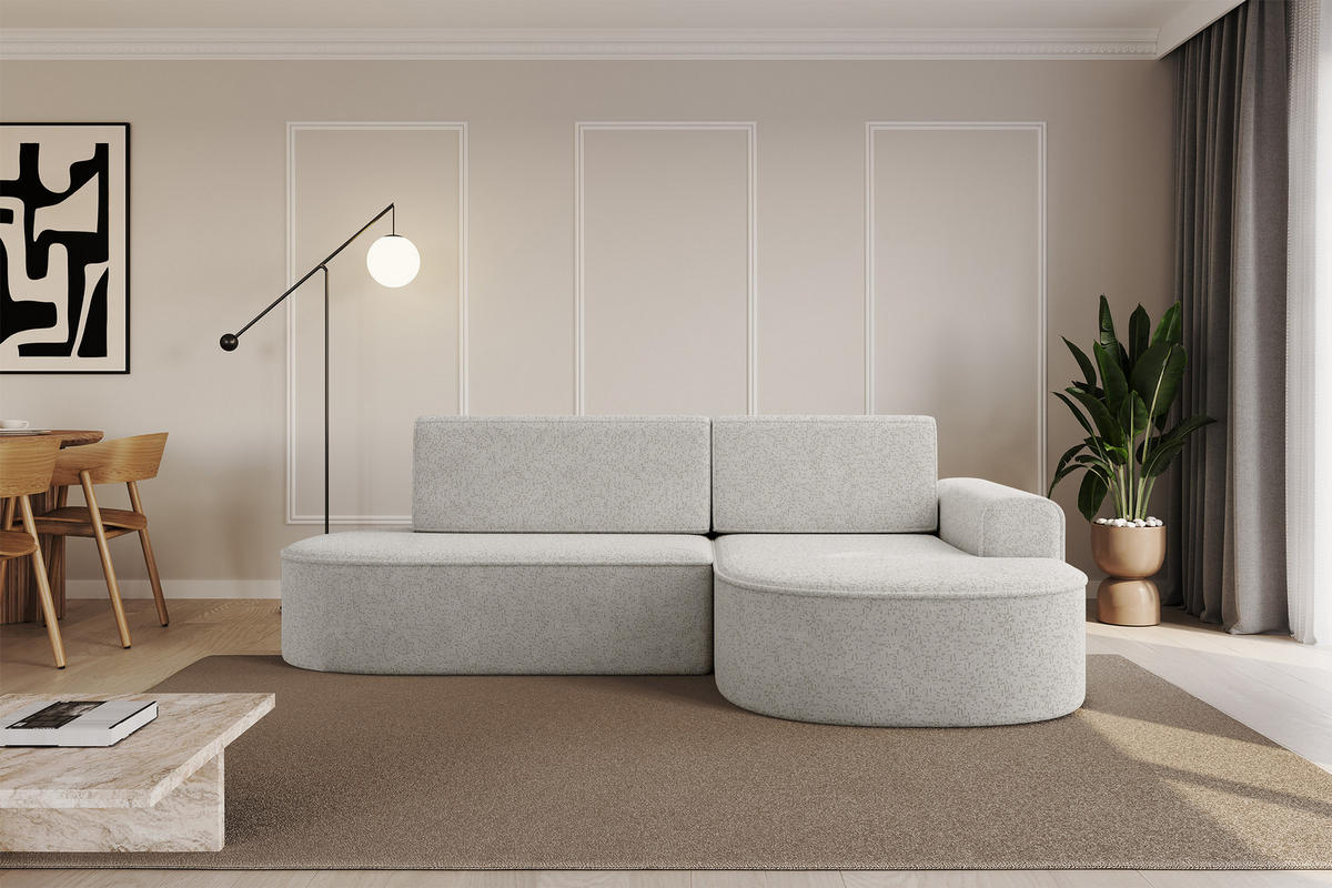 ECKSOFA mit Schlaffunktion und Bettkasten Ottomane Rechts MARI-L1-S - 283x167x85 cm Hellgrau Tissu - Hellgrau/Schwarz, Holzwerkstoff/Kunststoff (167/283cm) - ALTDECOR
