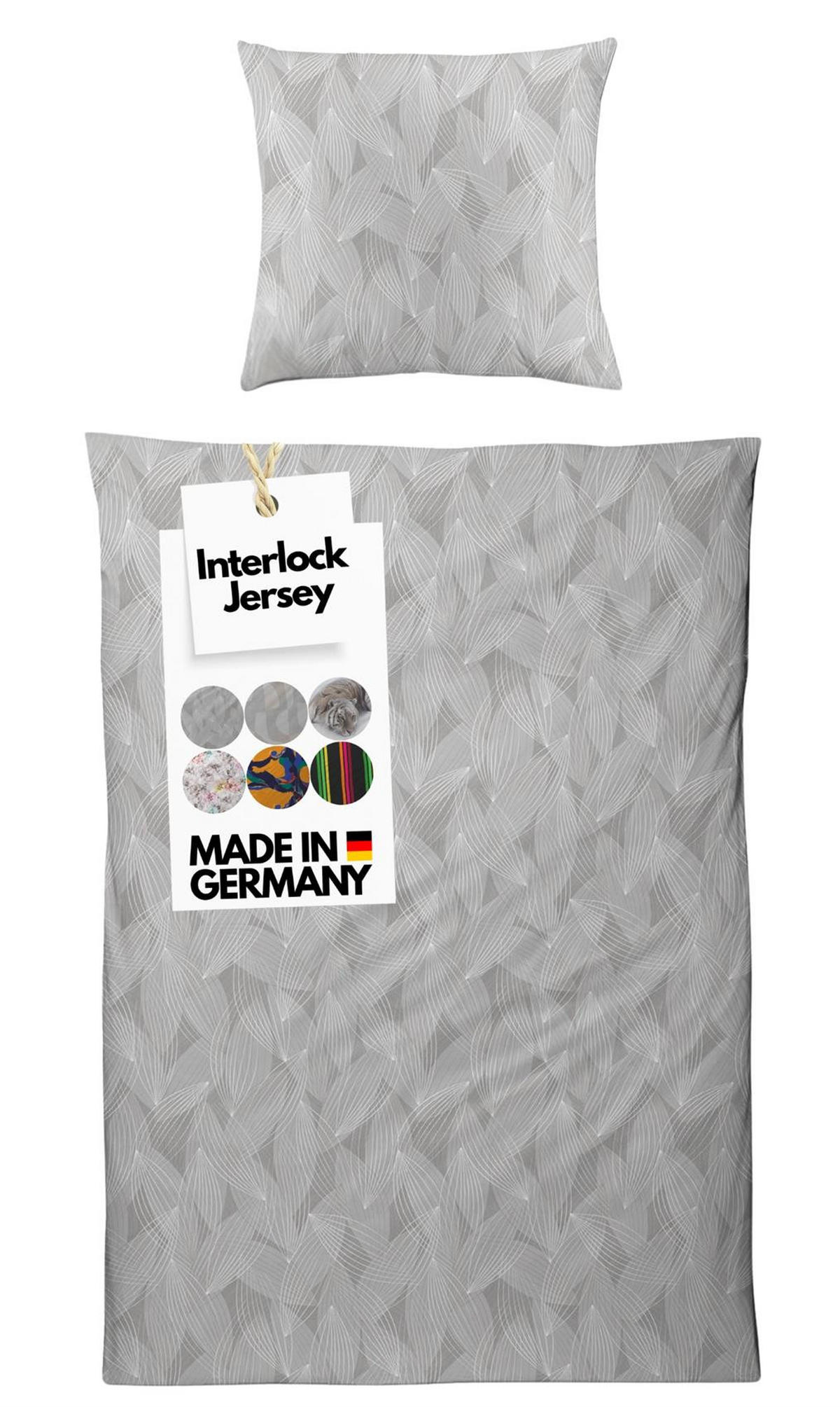 INTERLOCK-JERSEY-BETTWÄSCHE 155x220 Muster Grau Bettbezug Baumwolle - Made in Germany - Grau, Textil (155/220cm) - Carpe Sonno