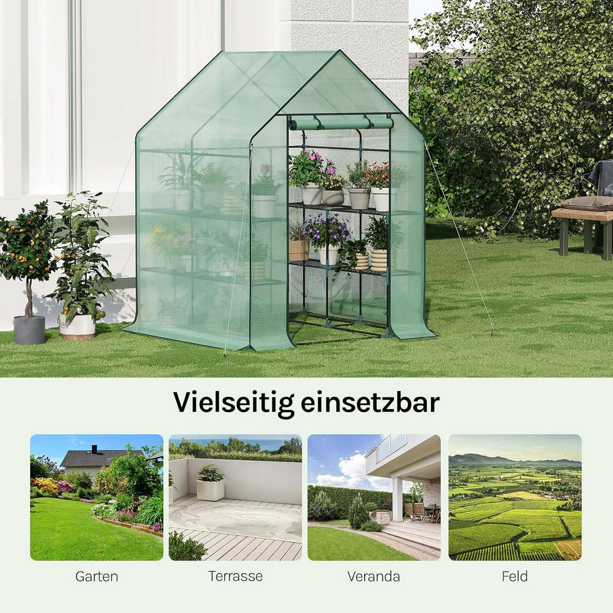 FOLIENGEWÄCHSHAUS, Metallgestell, 143 x 195 x 143 cm - Grün, Textil/Metall (143/195/143cm) - Woltu