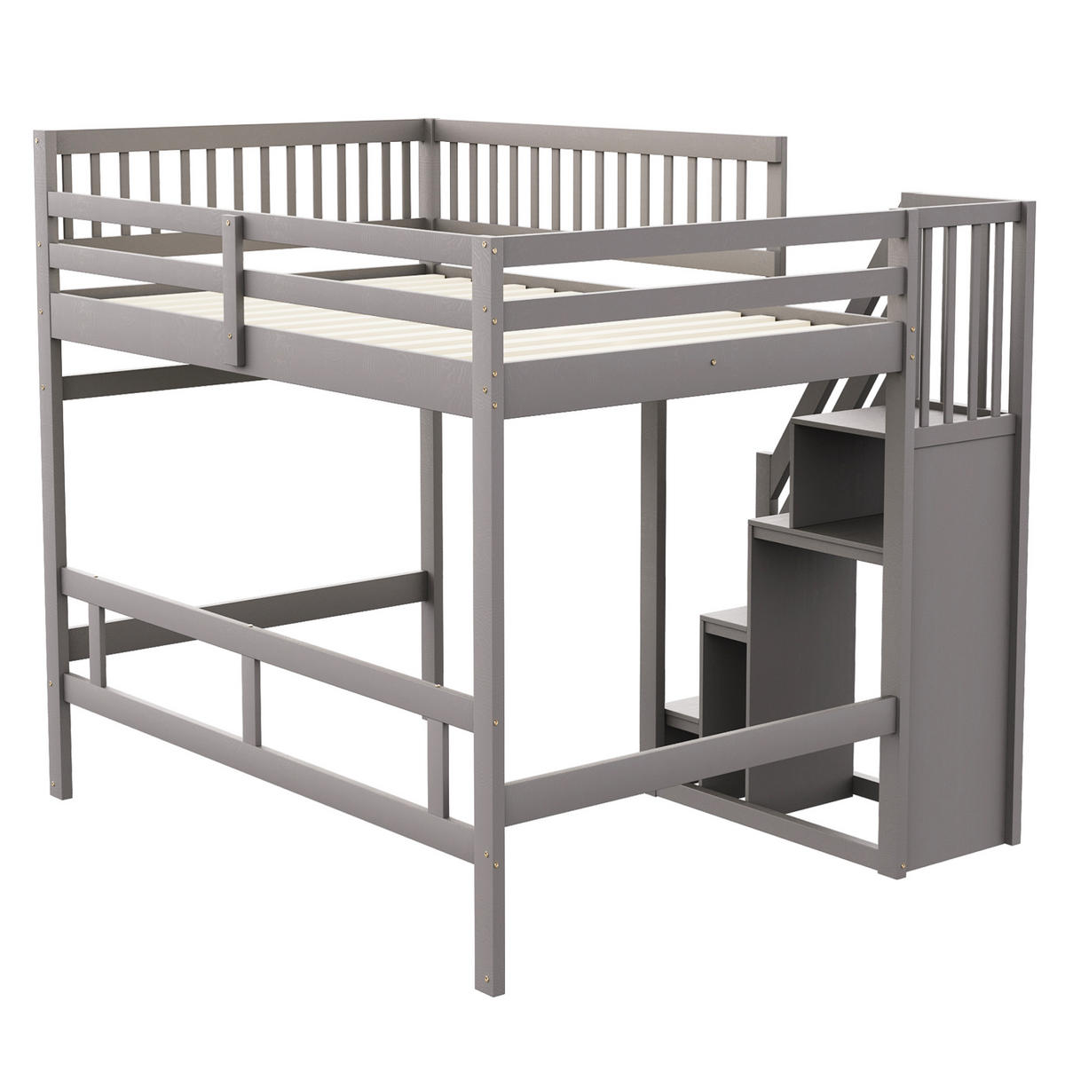 BETT mit Stauraumtreppe 140x200 cm Kiefernholz Grau - Grau, Holzwerkstoff (140/200cm) - Beauniv