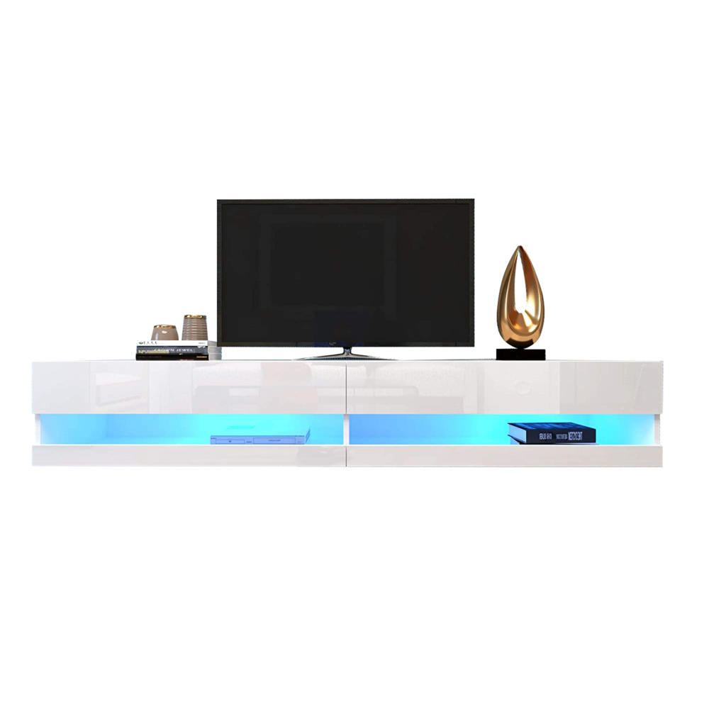 TV-SCHRANK 140x40cm Lowboard Hochglanzweiß LED-Beleuchtung Stauraum - Weiß, Holz (51.5/12/150.5cm) - FLIEKS