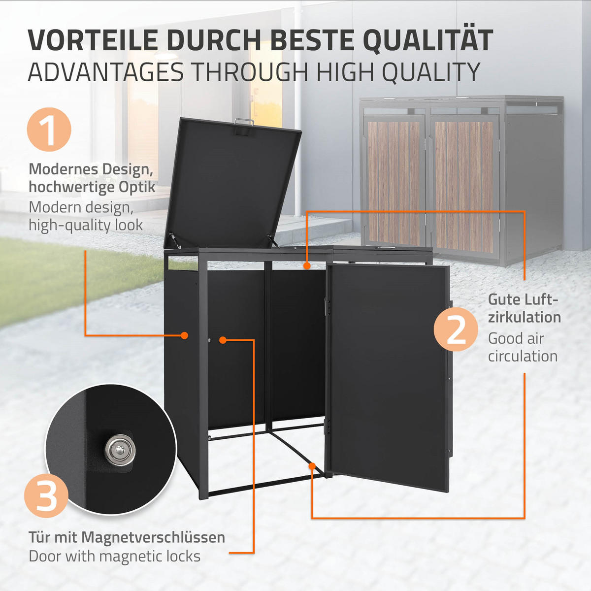 MÜLLTONNENBOX 2er 240L 132x80x120 cm Anthrazit-Eiche dunkel aus Stahl - Dunkelbraun, Metall (80/120/132cm) - ML-DESIGN