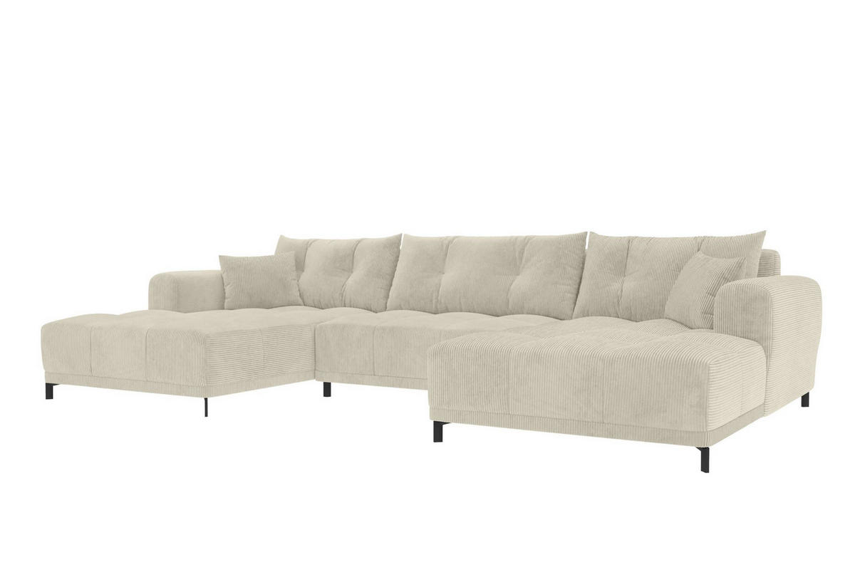 WOHNLANDSCHAFT Massimo Cordstoff Greige inkl. Schlaffunktion - Greige/Schwarz, Textil/Metall (356/94/181cm) - 99rooms