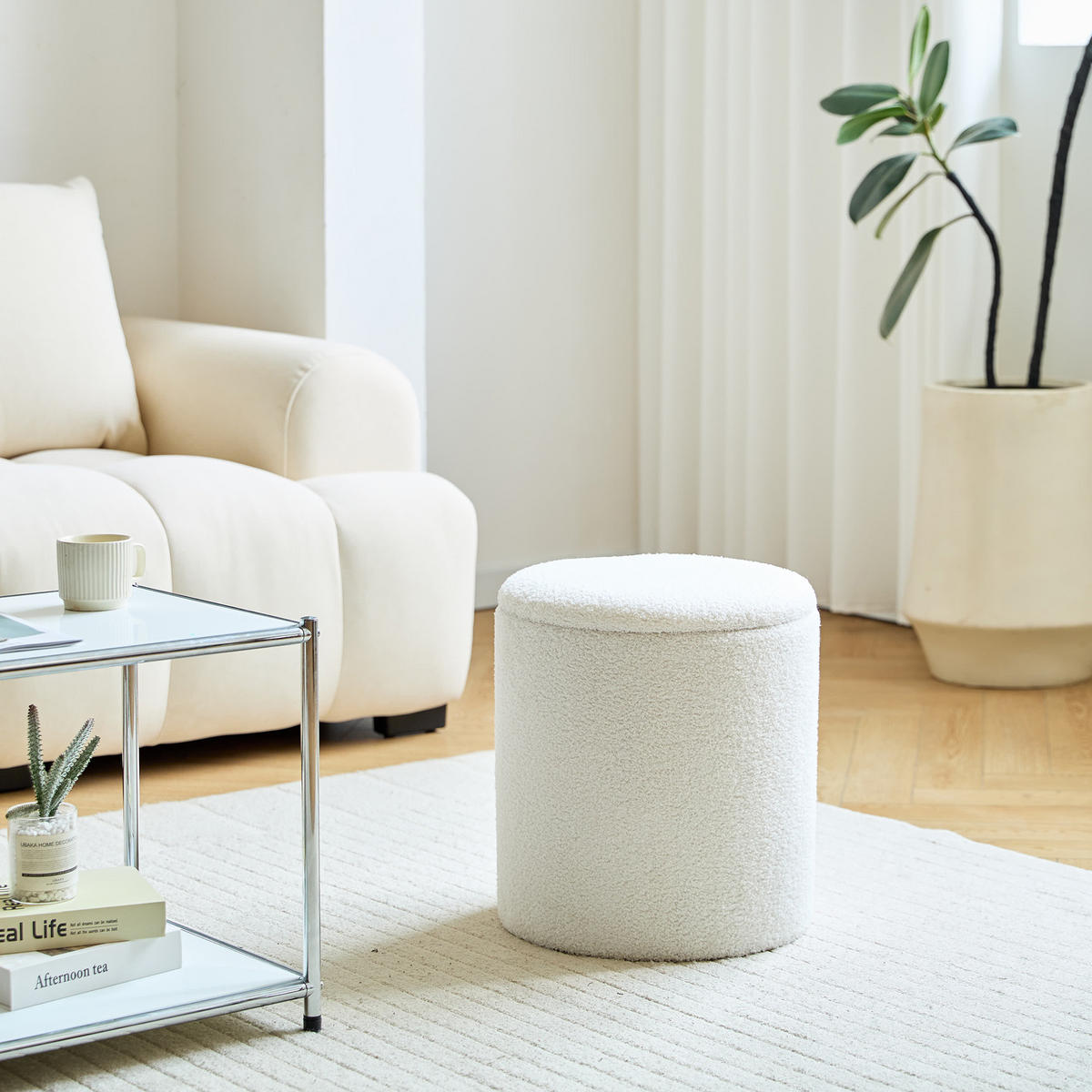 POUF Wolle Weiß 3er Set - Weiß, Textil (37/42/37cm) - Nordlys