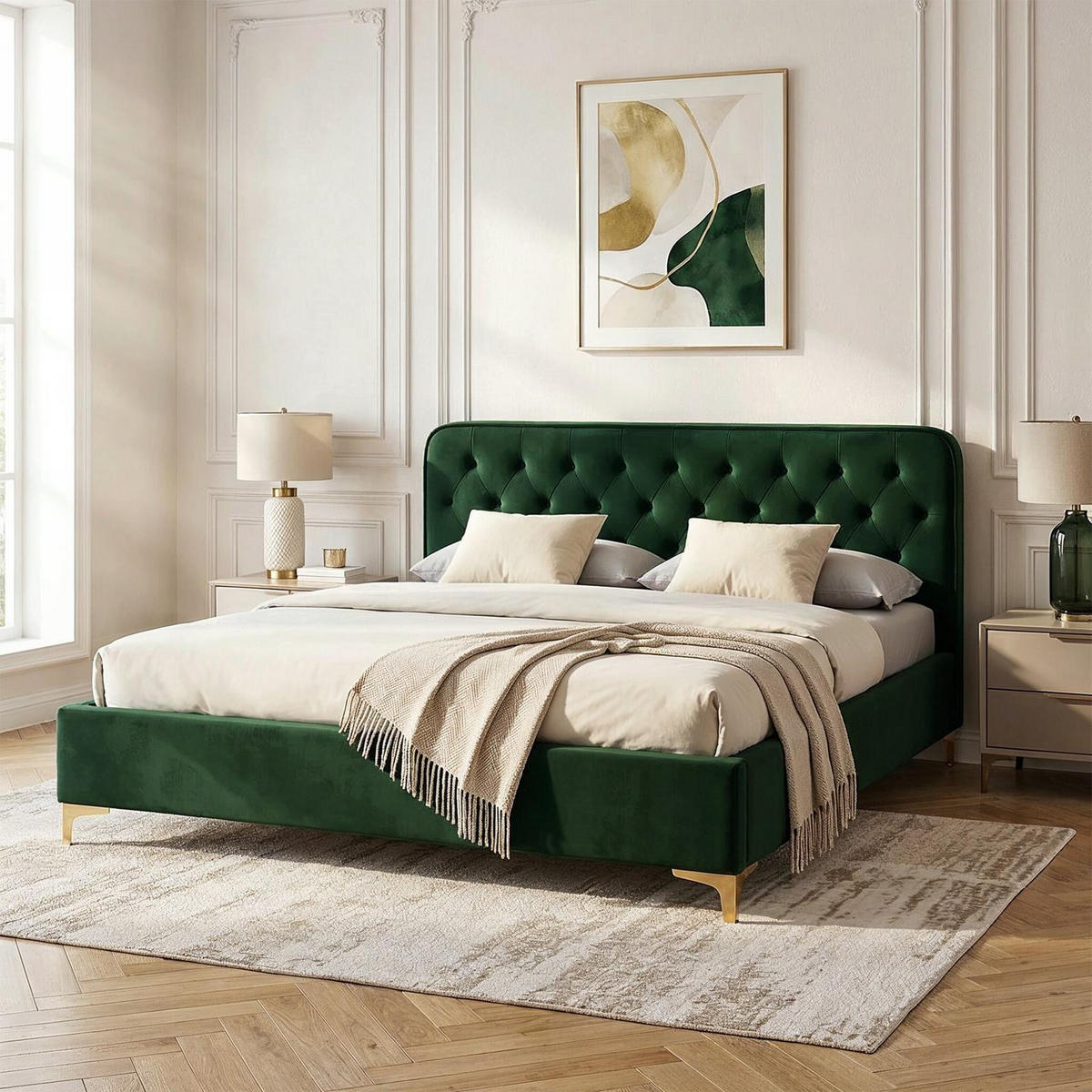 POLSTERBETT GLAMOUR 140X200 CM - Grün, Textil (140/200cm) - CARO-Möbel