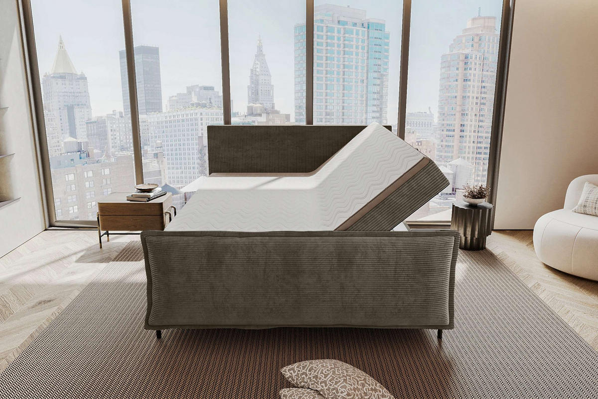 BOXSPRINGBETT VERO PLUS Cordstoff Cappuccino 140/200 cm - Schwarz/Cappuccino, Holzwerkstoff/Textil (140/200cm) - 99rooms