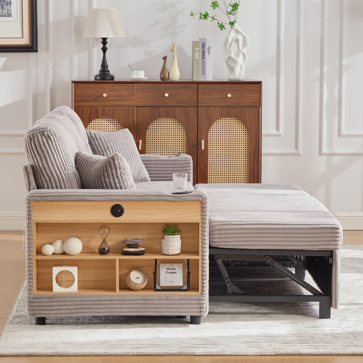 ECKSOFA mit Stauraumfunktion,Cordstoff,Hellgrau - Hellgrau, Textil (144/195cm) - KOMHTOM