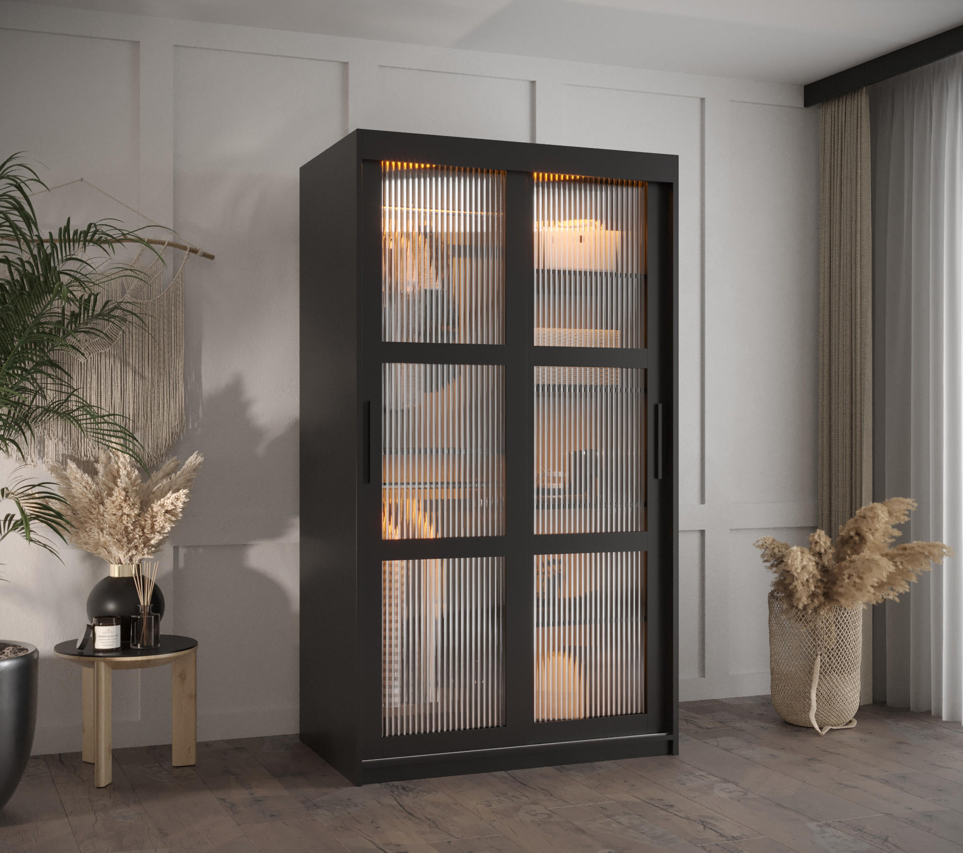 SCHWEBETÜRENSCHRANK 200/100/62 2-türig - Schwarz, Holz/Kunststoff (100/200/62cm) - Abiks Möbel