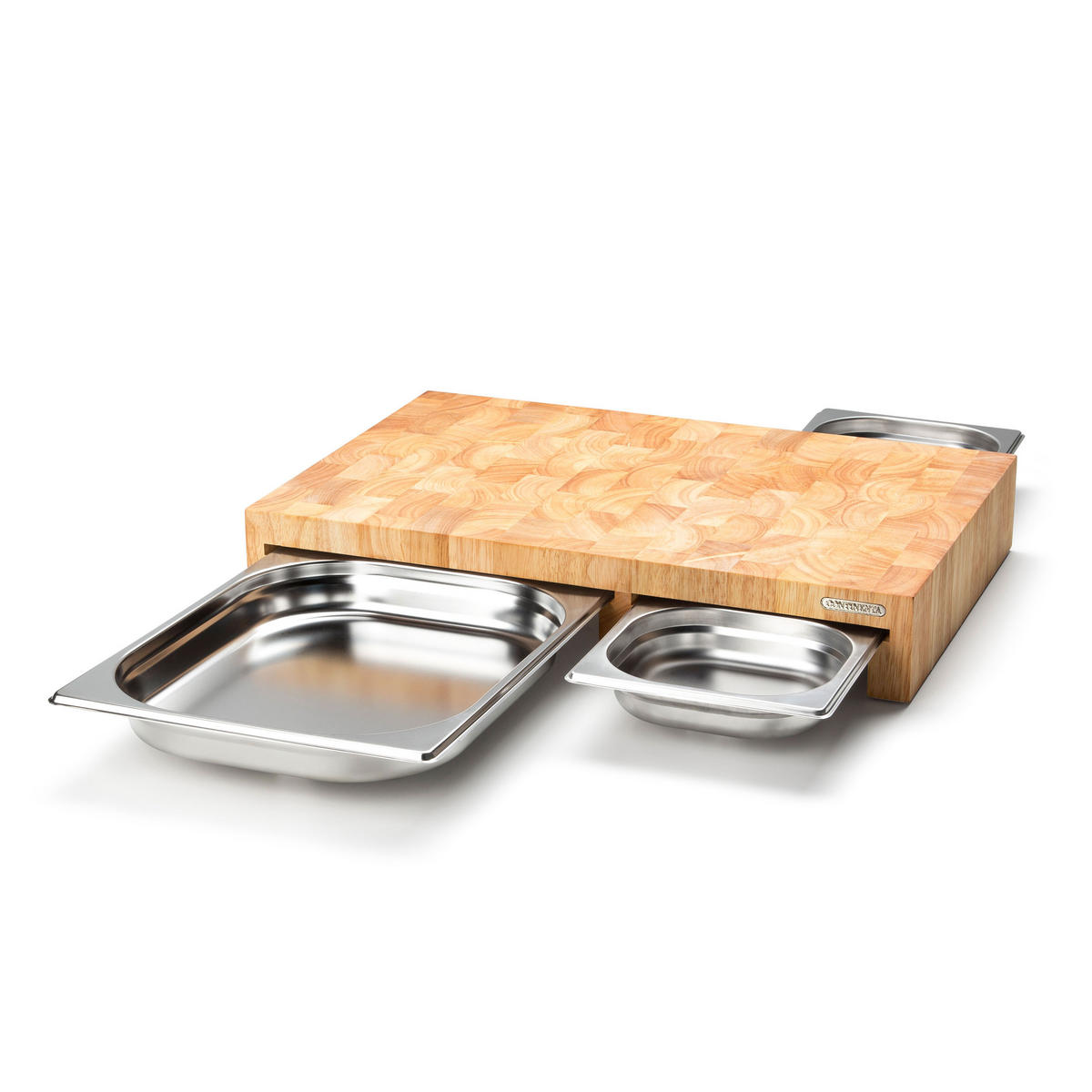 MULTIFUNKTIONSBRETT mit 3 Edelstahl-Schubladen, 4-tlg., 50 x 32.5 x 8.5 cm - Braun, Holz (32.5/50cm) - Continenta